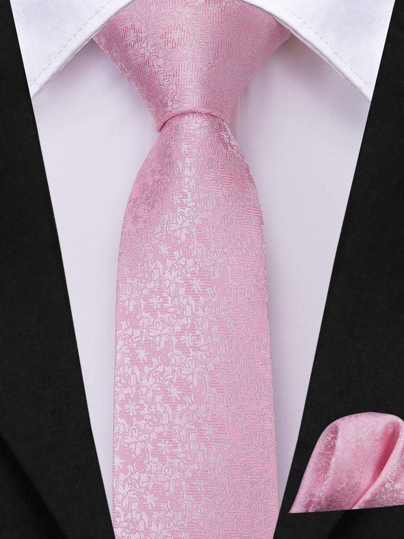 Dubulle Pink Floral Ties for Boys Self Tie Silk Paisely Striped Kids Necktie Pocket Square Set for Age 8-11 Graduation School - Image 3